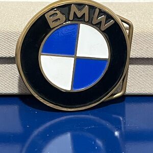 BMW Car Auto Round Logo Brass Belt Buckle Black White Blue Enamel Vintage Mens